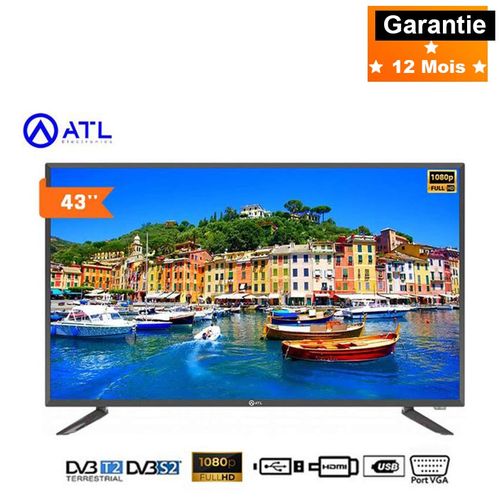 ATL TV LED – ATL 43A1 – 43 Pouces - DECOEUR INTEGRE - 1 VGA - 2 USB --2 HDMI – NOIR – 12 MOIS DE GARANTIE