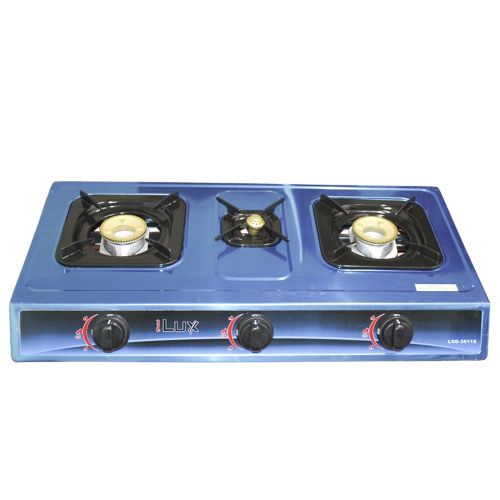 Ilux Cuisinière à Gaz - Allumage Automatique - Réchaud 3 Feux - LXG-3011 / 3011S - Bleu